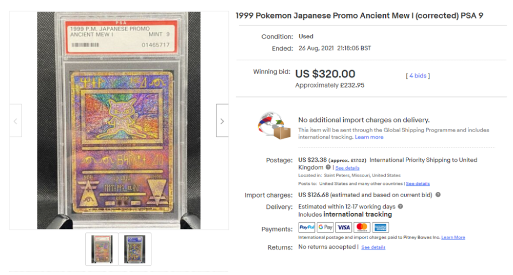 A rare Ancient Mew Pokémon card in perfect condition, typo and all, just  sold at auction