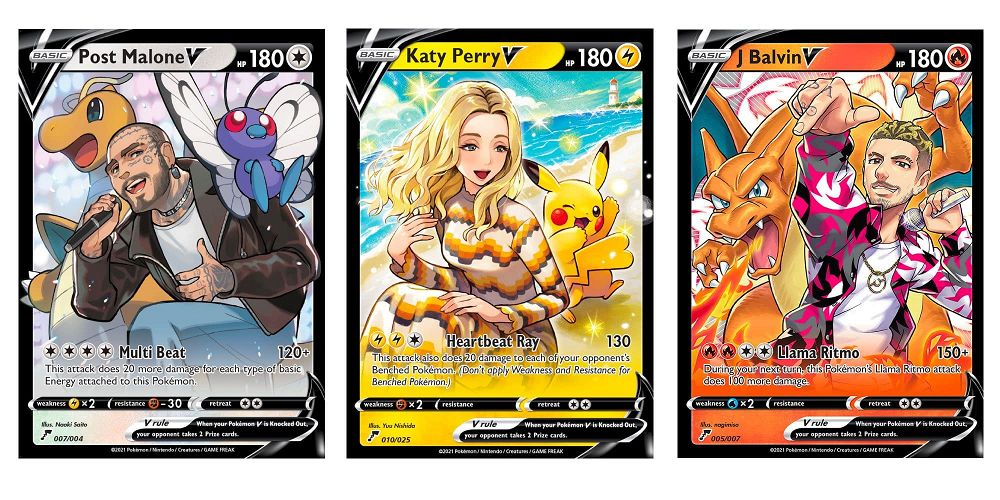 pokemon 25th Anniversary Celebrity Collaborator Cards - post malone, katy perry, j balvin