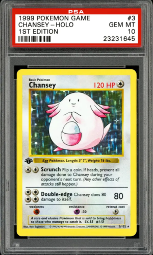 1999 Pokemon Base Set Phiên bản đầu tiên Shadotless Holo Chansey #3