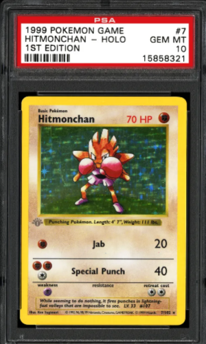 1999 Pokemon Base Set 1. Baskı Shadowless Holo Hitmonchan #7