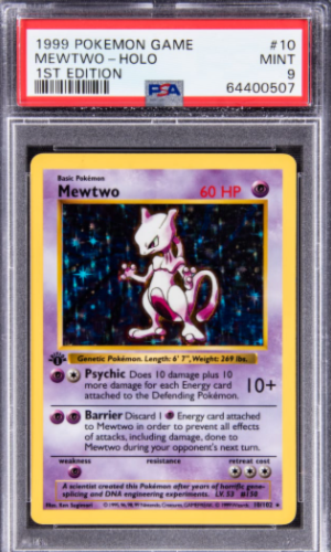 1999 Pokemon Base Set Phiên bản đầu tiên Shadotless Holo Mewtwo #10