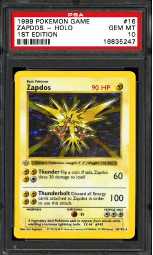 1999 Trò chơi Pokemon Phiên bản đầu tiên Set Shadowless Holo Zapdos #16