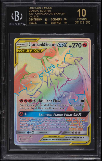 5. 2019 Pokemon SM Cosmic Eclipse Hyper Rare Charizard & Braixen GX #251