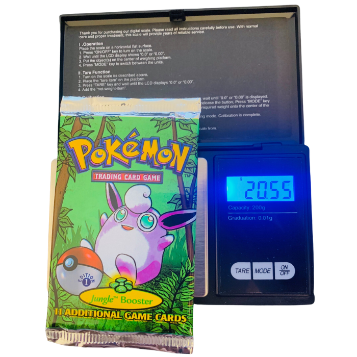weighing a first edition pokemon booster pack