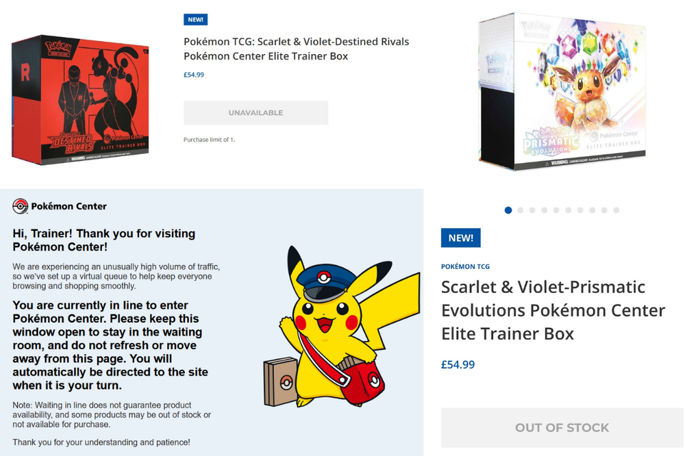pokemon centre sold out